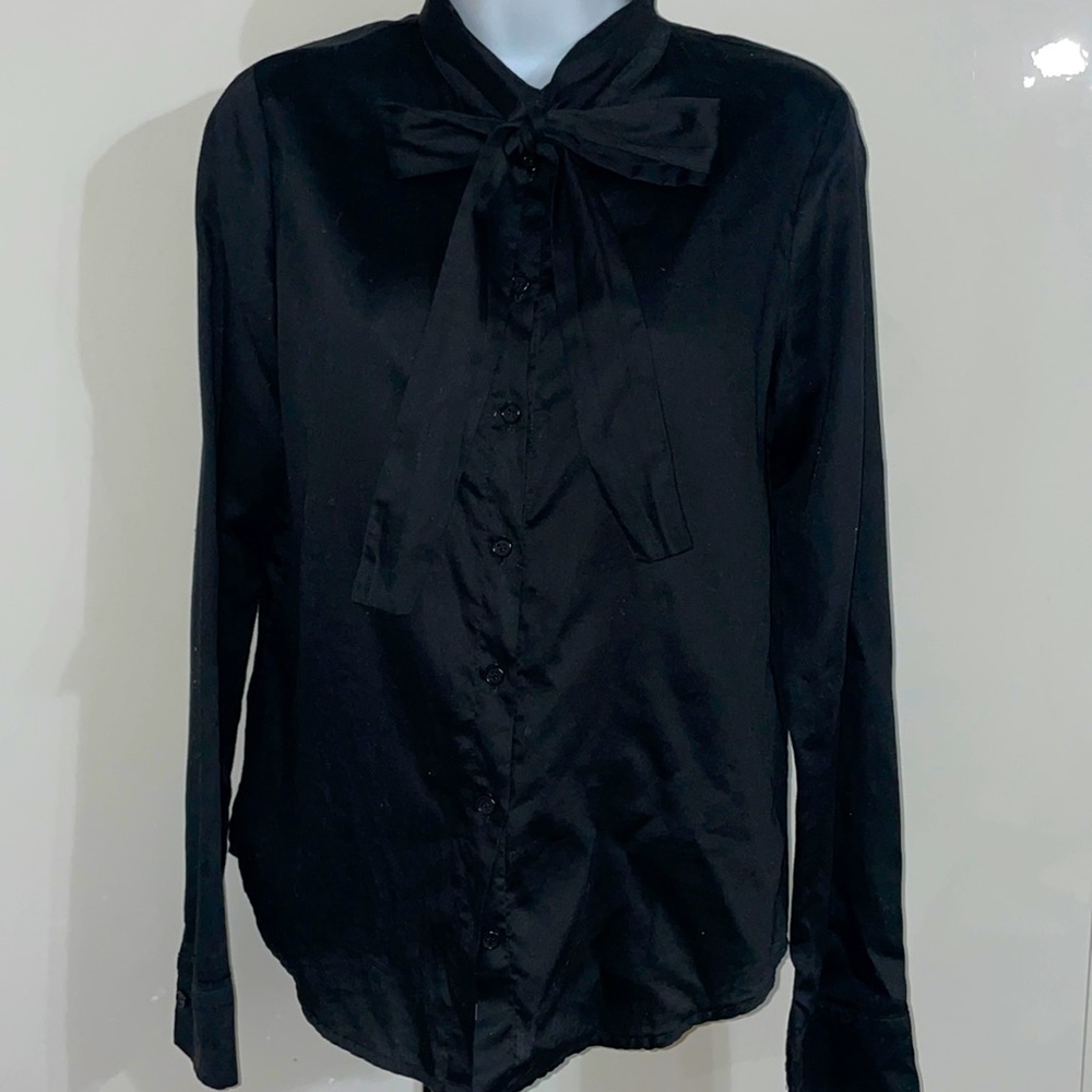 Black Reformation button down neck tie long sleeve cotton blouse small